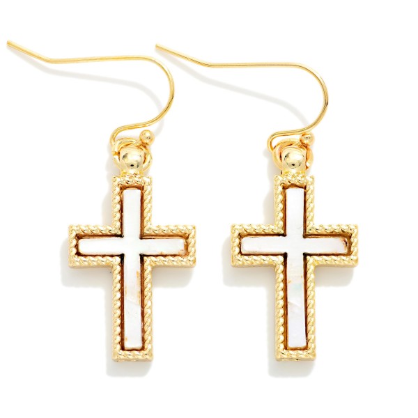 Pearlescent Cross Drop Earrings 

- Approximately 1" L