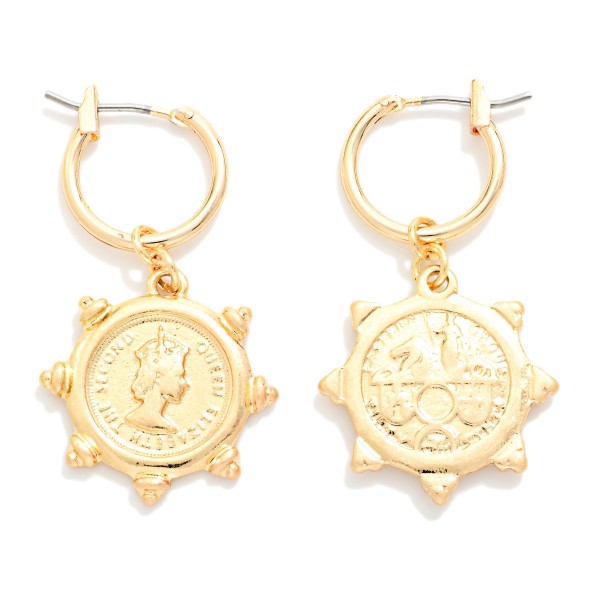 Metal Tone Hoop & Coin Post Drop Earrings 

- Approximately 1.25" L 