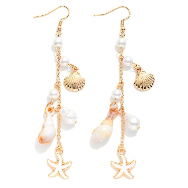 Linked Pearl, Shell, & Starfish Drop Earrings 

- Approximately 4" L