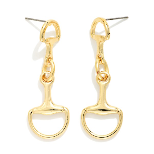 Linked Metal Tone Horsebits Post Drop Earrings 

- Approximately 1.75" L