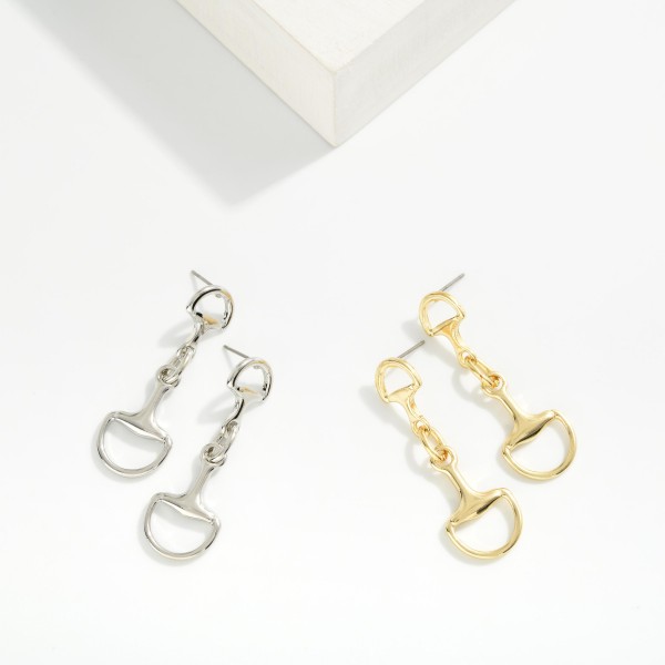Linked Metal Tone Horsebits Post Drop Earrings 

- Approximately 1.75" L