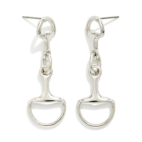 Linked Metal Tone Horsebits Post Drop Earrings 

- Approximately 1.75" L