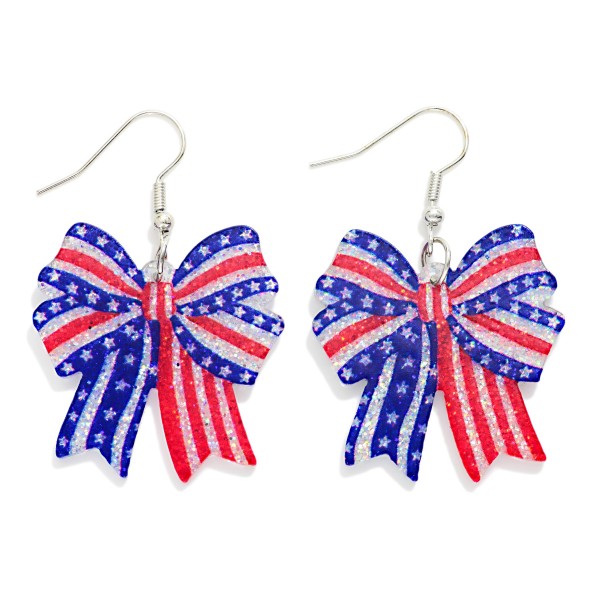 Acetate Americana Bow Drop Earrings 

- Approximately .25" L