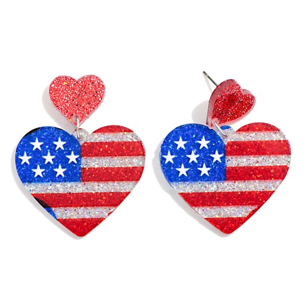Linked Glitter Acetate Americana Heart Post Drop Earrings

- Approximately 2.25" L 