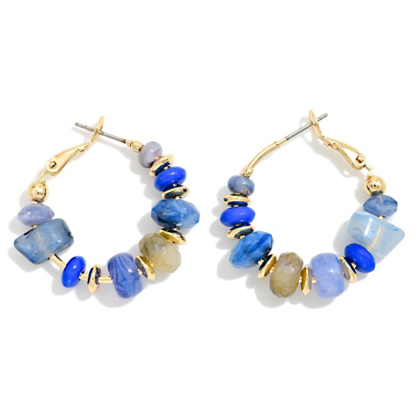 Stone & Metal Tone Disk Beaded Hoop Earrings 

- Approximately .75" D