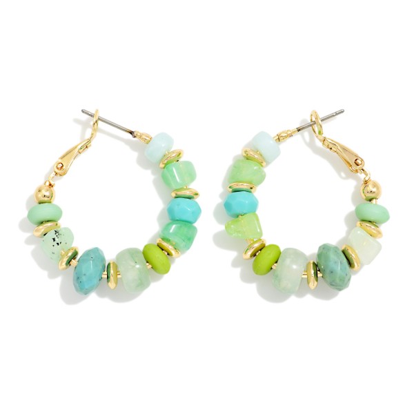 Stone & Metal Tone Disk Beaded Hoop Earrings 

- Approximately .75" D