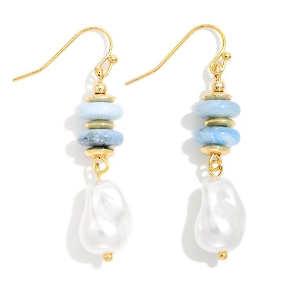 Stone Disk & Baroque Pearl Beaded Drop Earrings 

- Approximately 1.75" L
