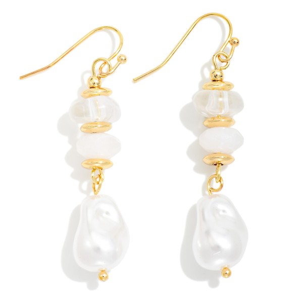Stone Disk & Baroque Pearl Beaded Drop Earrings 

- Approximately 1.75" L