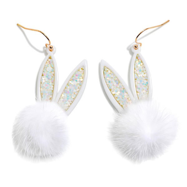 Glitter Easter Bunny Ears & Pom Drop Earrings 

- Approximately 2" L