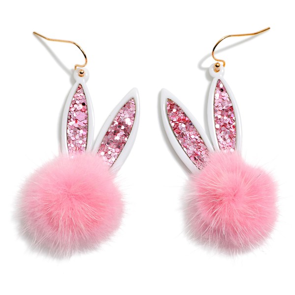 Glitter Easter Bunny Ears & Pom Drop Earrings 

- Approximately 2" L