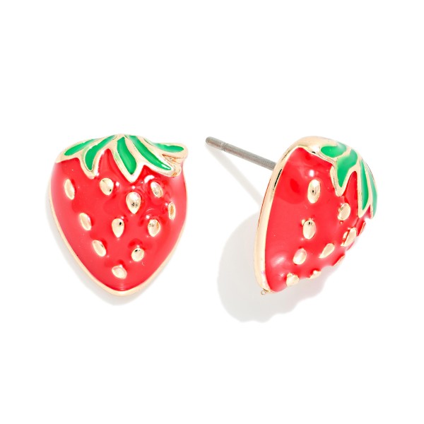 Enamel Strawberry Stud Earrings 

- Approximately .5" L