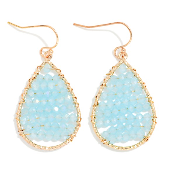 Wire Wrapped Beaded Teardrop Drop Earrings 

- Approximately 1.5" L