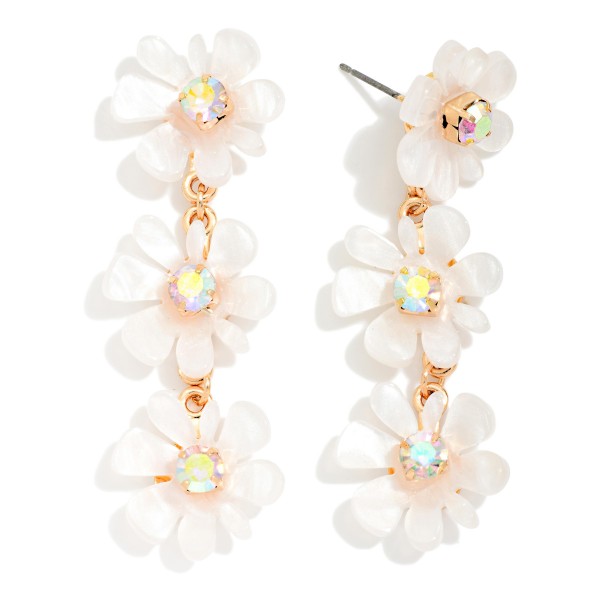 Linked Marbled Acetate Flowers Post Drop Earrings 

- Approximately 2.25" L