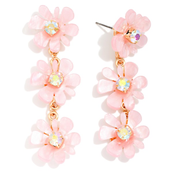 Linked Marbled Acetate Flowers Post Drop Earrings 

- Approximately 2.25" L