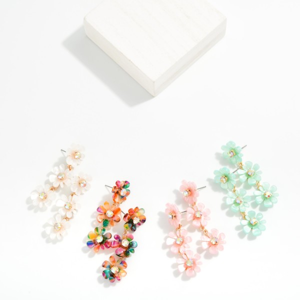 Linked Marbled Acetate Flowers Post Drop Earrings 

- Approximately 2.25" L