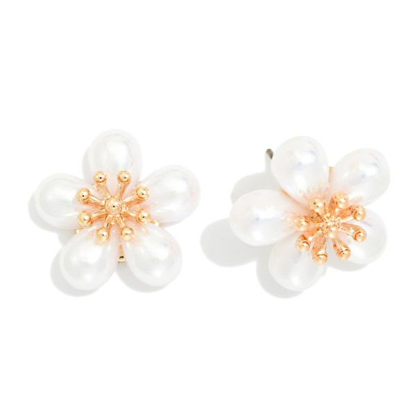 Pearl & Metal Tone Flower Stud Earrings 

- Approximately .75" L