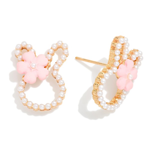 Pearl Studded Easter Bunny Post Drop Earrings 

- Approximately .75" L