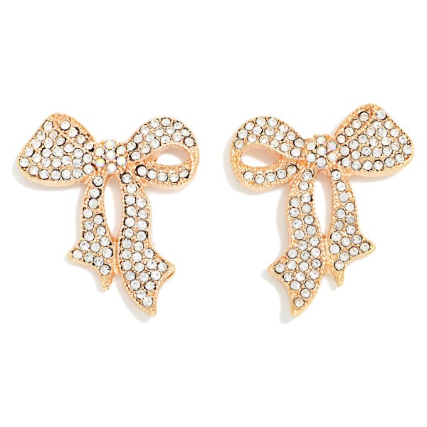 Rhinestone Studded Bow Post Drop Earrings 

- Approximately 1" L