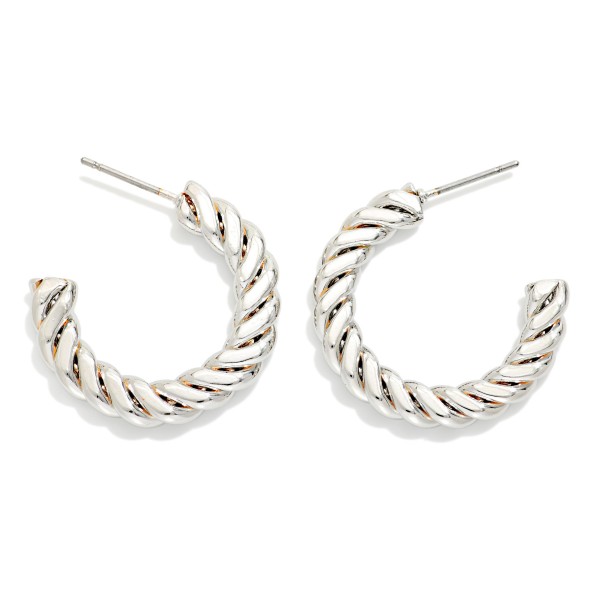 Flat Twisted Metal Hoop Earrings 

- Approximately .75" D
