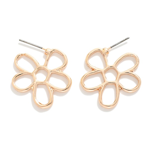 Metal Tone Flower Hoop Earrings 

- Approximately 1" L