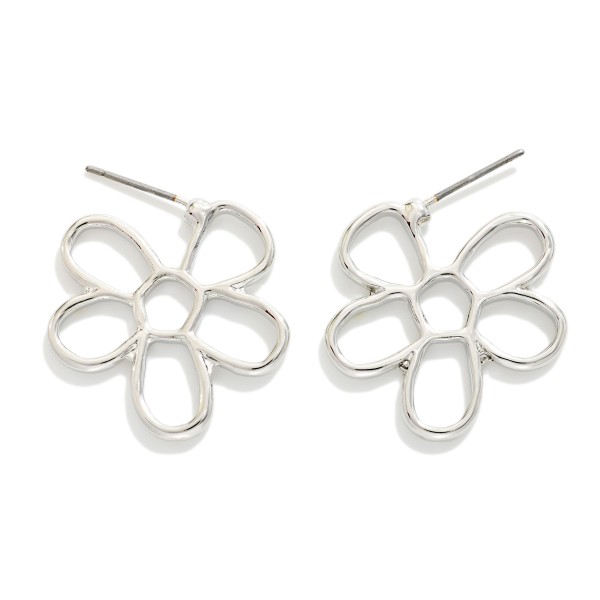 Metal Tone Flower Hoop Earrings 

- Approximately 1" L