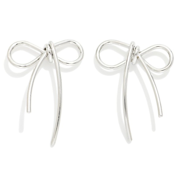 Metal Tone Knotted Bow Post Drop Earrings 

- Approximately 1" L