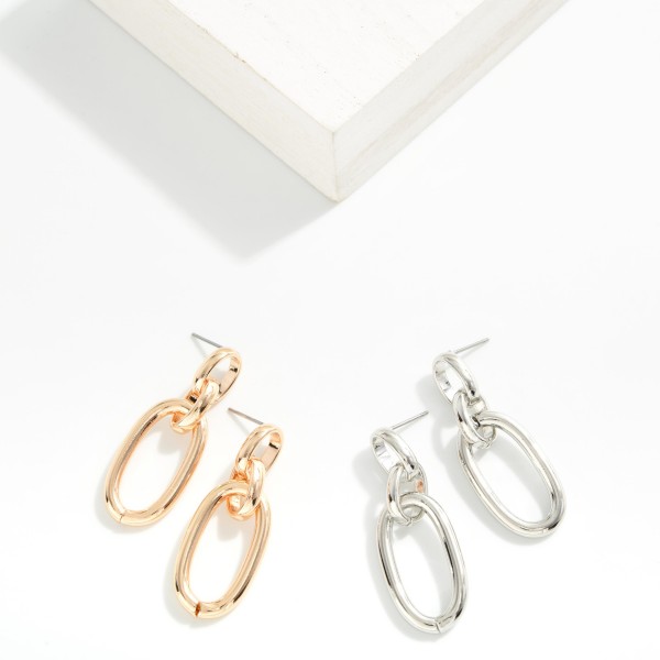 Linked Metal Tone Ovals Post Drop Earrings 

- Approximately 1.5" L