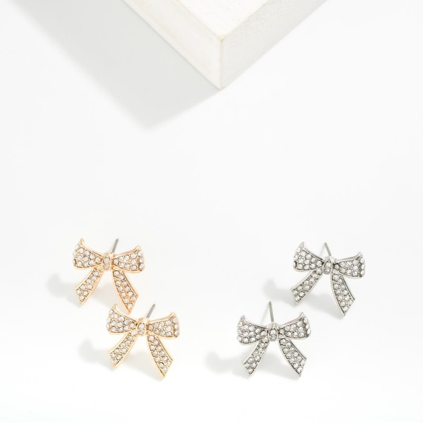 Rhinestone Studded Bow Drop Earring 

- Approximately .75" L 