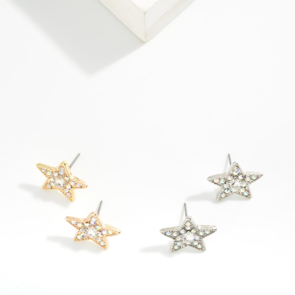 Rhinestone Studded Star Stud Earrings 

- Approximately .75" L