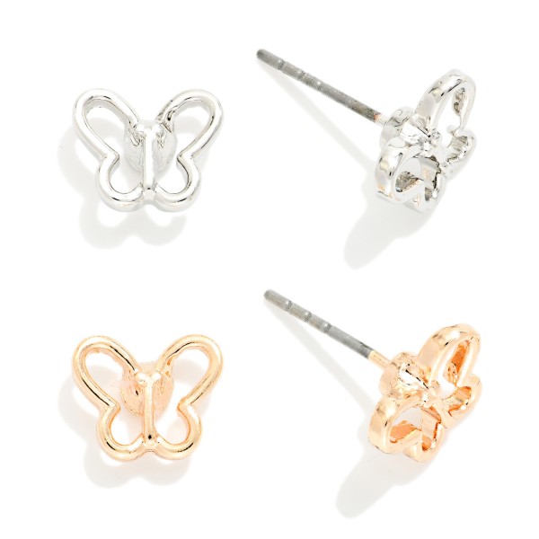 Set Of Two Metal Tone Butterfly Stud Earrings 

- Approximately .25" L