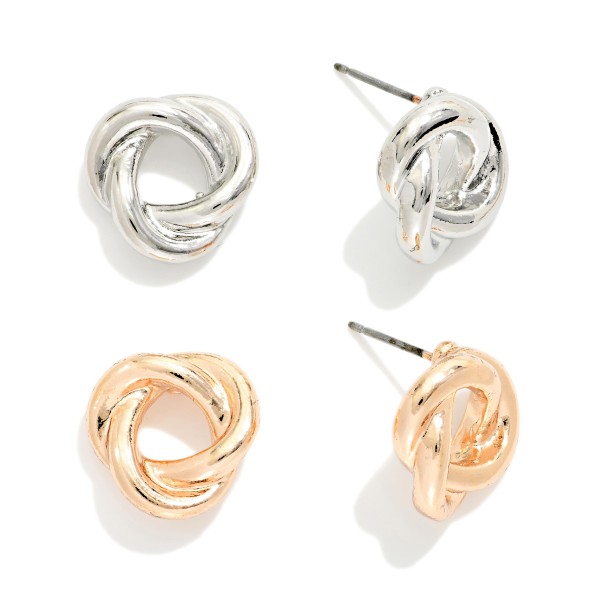 Set Of Two Knotted Metal Stud Earrings 

- Approximately .5" L