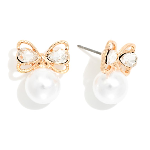 Metal Tone & Rhinestone Butterfly & Pearl Post Drop Earrings

- Approximately .5" L