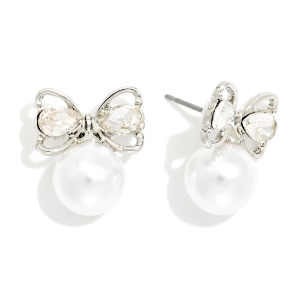 Metal Tone & Rhinestone Butterfly & Pearl Post Drop Earrings

- Approximately .5" L