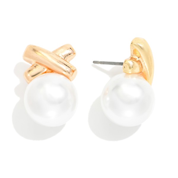 X Metal Tone & Pearl Ball Post Drop Earring 

- Approximately .50" L 