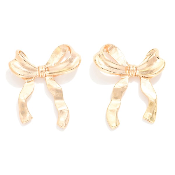 Crinkled Metal Bows Post Drop Earrings 

- Approximately 1" L