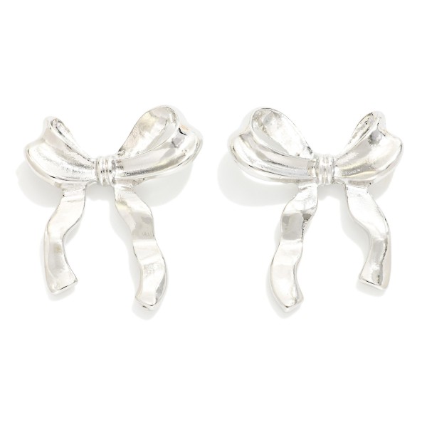 Crinkled Metal Bows Post Drop Earrings 

- Approximately 1" L