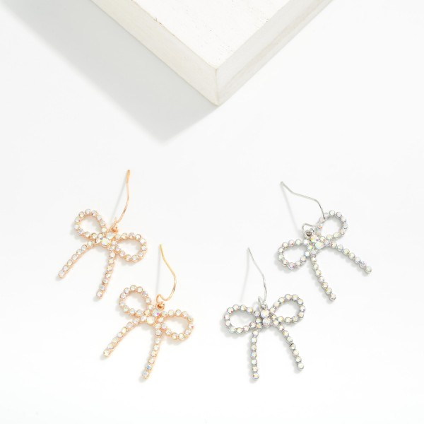 Rhinestone Studded Bow Drop Earrings 

- Approximately 1.25" L