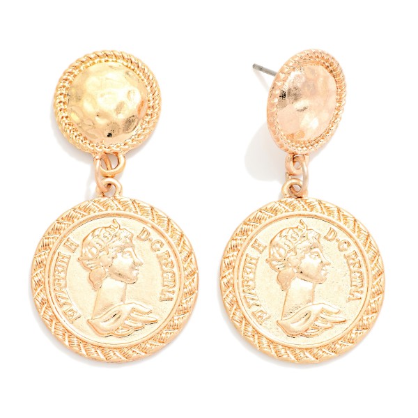 Linked Hammered Metal Medallion & Coin Post Drop Earrings 

- Approximately 1.75" L