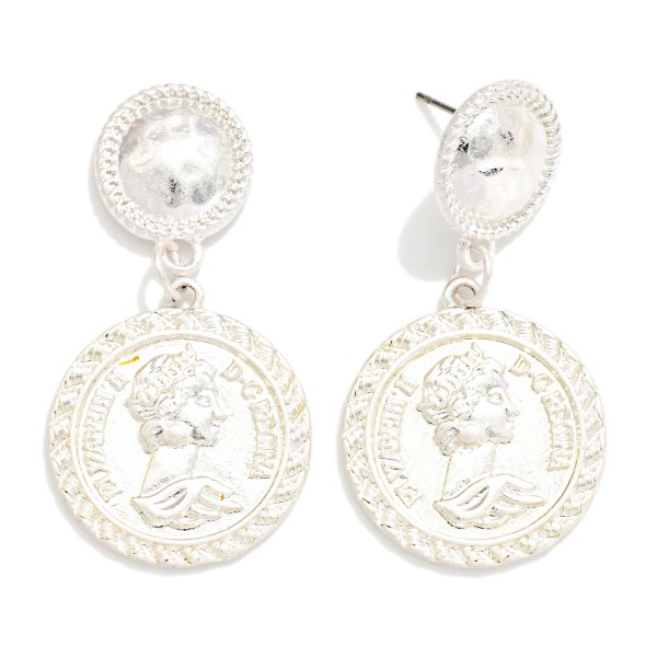 Linked Hammered Metal Medallion & Coin Post Drop Earrings 

- Approximately 1.75" L