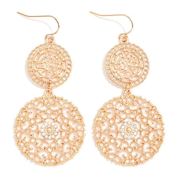 Linked Metal Tone Filigree Circles Drop Earrings 

- Approximately 2.25" l