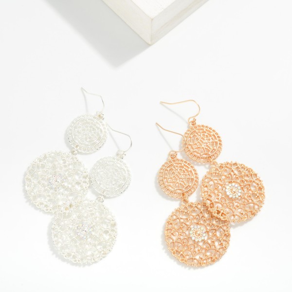 Linked Metal Tone Filigree Circles Drop Earrings 

- Approximately 2.25" l