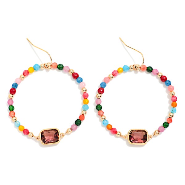 Faceted Bead Beaded Hoop Drop Earrings Featuring Glass Crystal Detail 

- Approximately 1.5