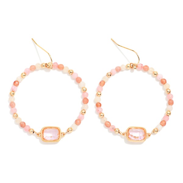 Faceted Bead Beaded Hoop Drop Earrings Featuring Glass Crystal Detail 

- Approximately 1.5
