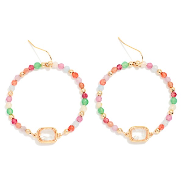 Faceted Bead Beaded Hoop Drop Earrings Featuring Glass Crystal Detail 

- Approximately 1.5