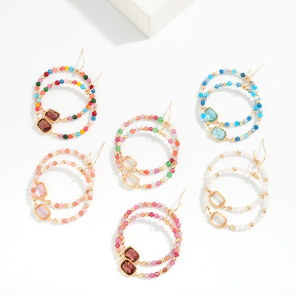 Faceted Bead Beaded Hoop Drop Earrings Featuring Glass Crystal Detail 

- Approximately 1.5