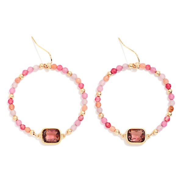 Faceted Bead Beaded Hoop Drop Earrings Featuring Glass Crystal Detail 

- Approximately 1.5
