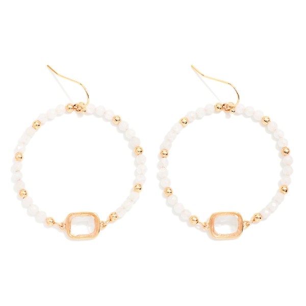 Faceted Bead Beaded Hoop Drop Earrings Featuring Glass Crystal Detail 

- Approximately 1.5