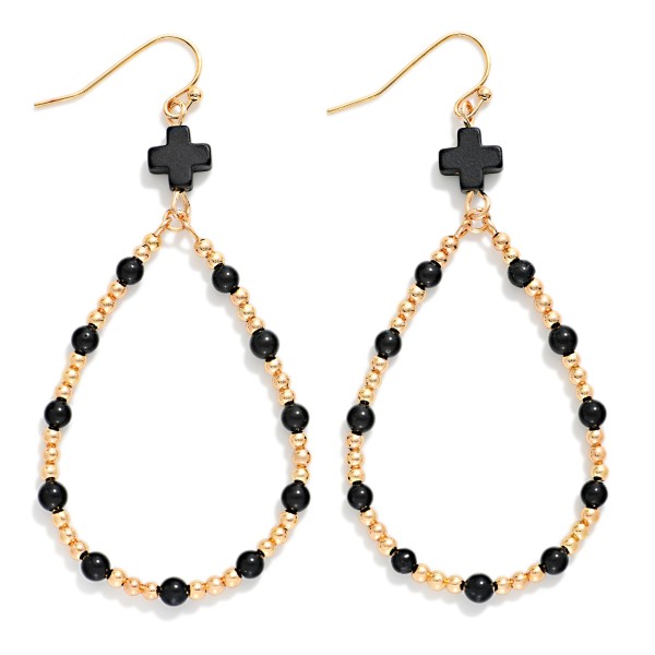 Beaded Teardrop Earrings Featuring Plus Cross Detail 

- Approximately 2.25" L