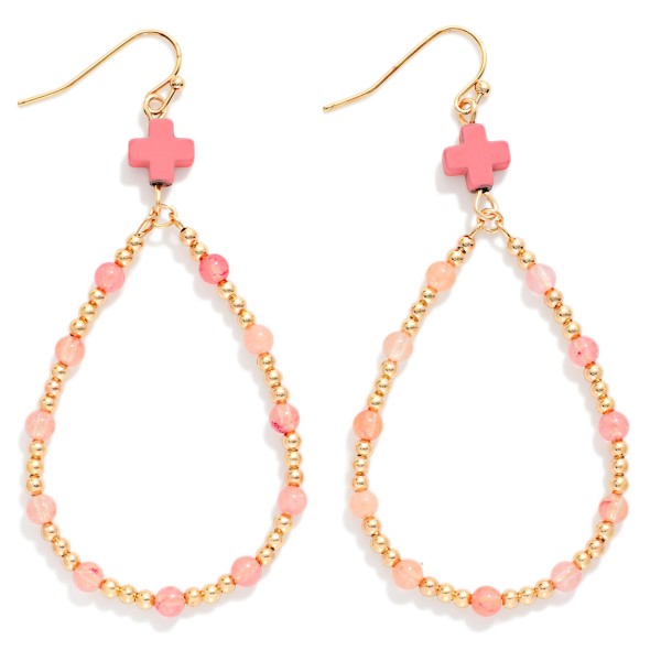 Beaded Teardrop Earrings Featuring Plus Cross Detail 

- Approximately 2.25" L