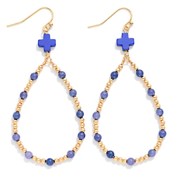 Beaded Teardrop Earrings Featuring Plus Cross Detail 

- Approximately 2.25" L